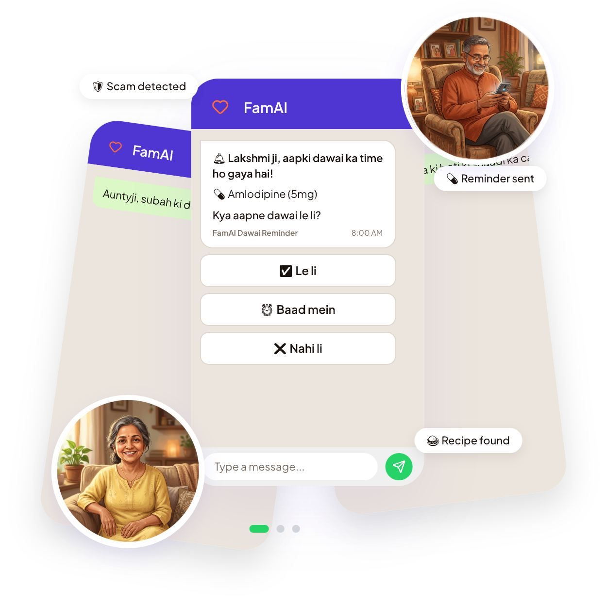 FamAI WhatsApp medicine reminder — dawai ka time ho gaya hai